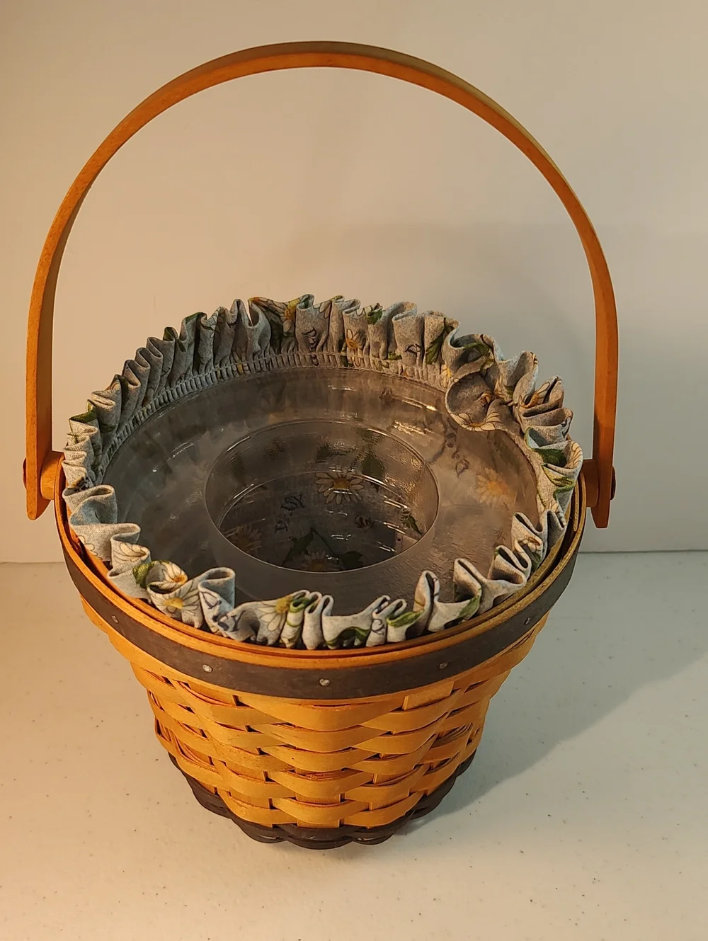 Longaberger Daisy Basket, Liner And 2 Piece Plastic Protector Set Navy Trim